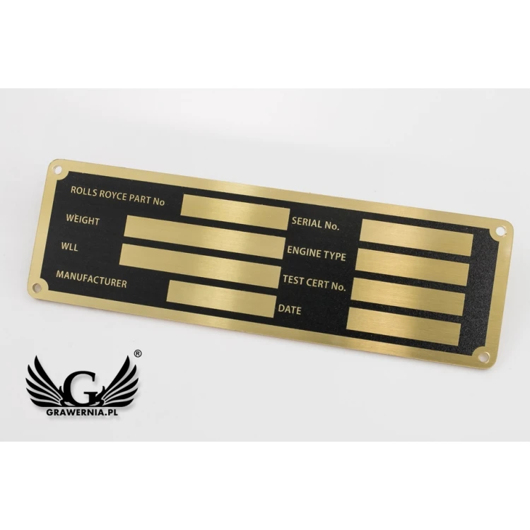 Typenschild für Maschinen und Geräte - Messing mit UV-Druck - Abm. 130x40mm - TZN032