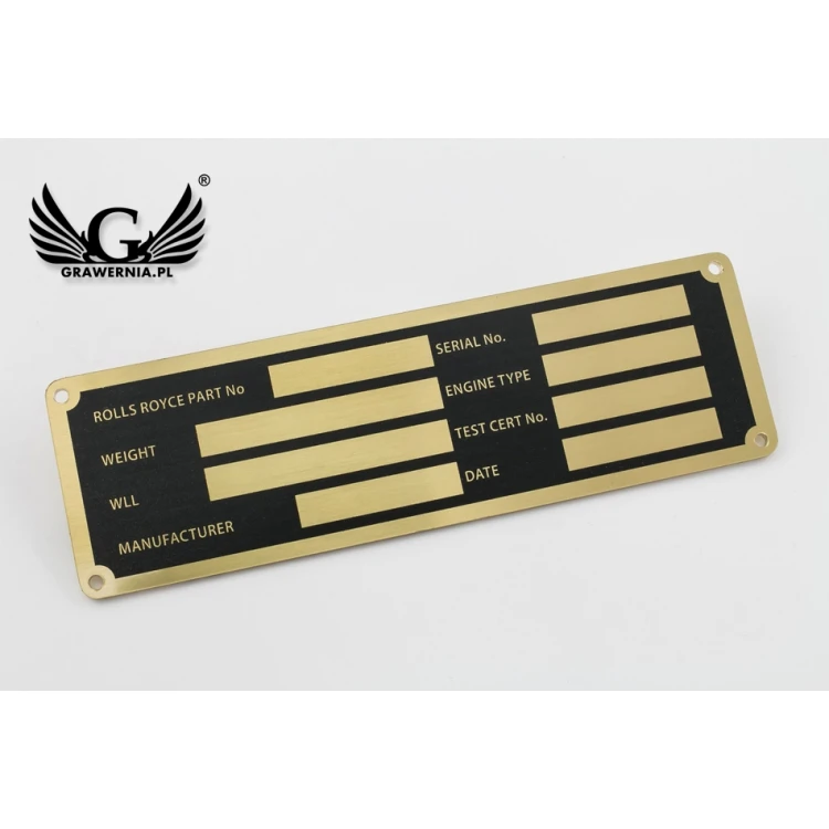 Typenschild für Maschinen und Geräte - Messing mit UV-Druck - Abm. 130x40mm - TZN032