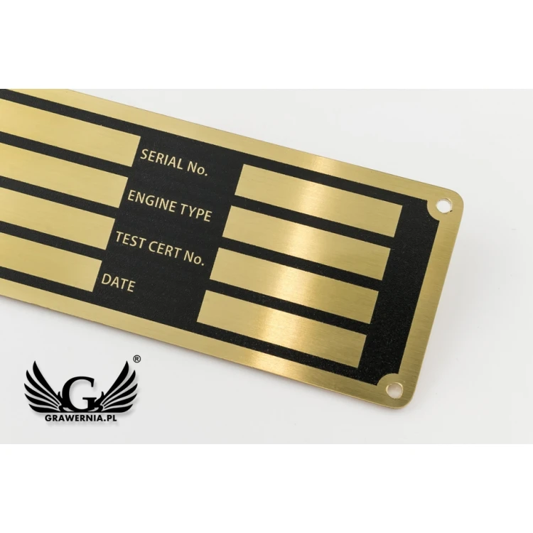 Typenschild für Maschinen und Geräte - Messing mit UV-Druck - Abm. 130x40mm - TZN032