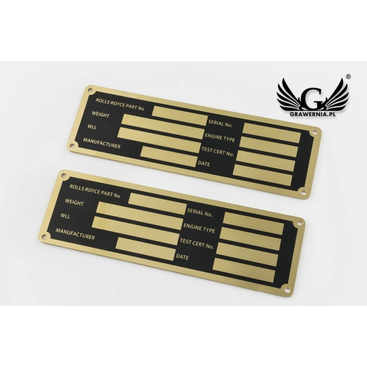 Typenschild für Maschinen und Geräte - Messing mit UV-Druck - Abm. 130x40mm - TZN032