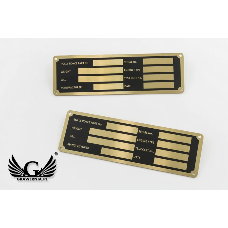 Typenschild für Maschinen und Geräte - Messing mit UV-Druck - Abm. 130x40mm - TZN032