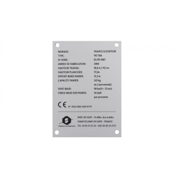 Gravierte Typenschild aus Aluply Aluminium - Größe 83x116mm - TAB086
