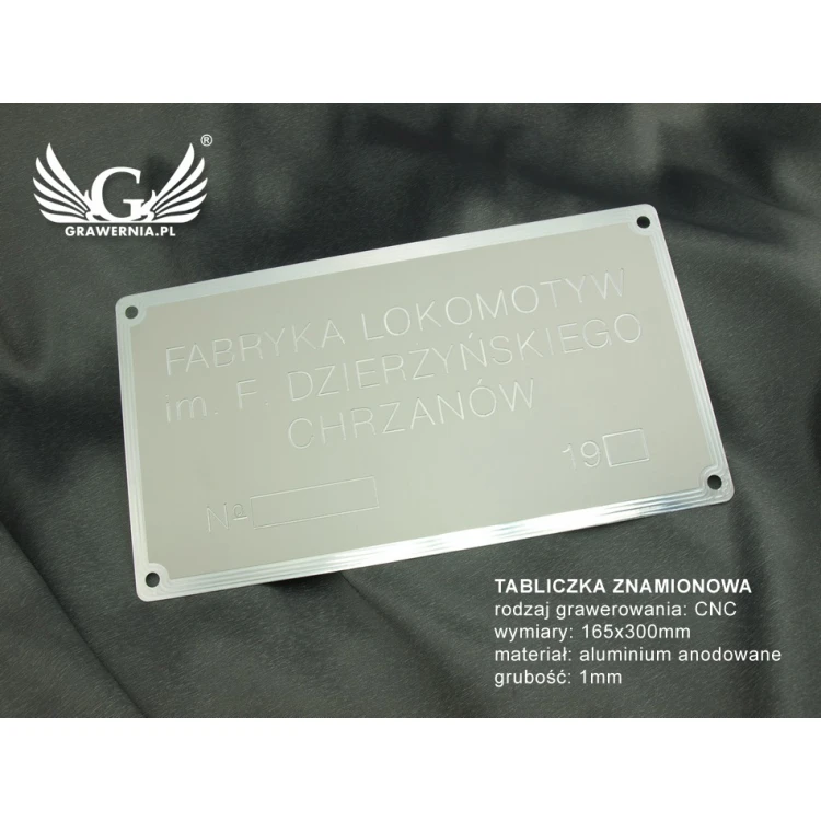 Typenschild aus eloxiertem Aluminium - CNC-Gravur 001 - Abmessung: 165x300mm