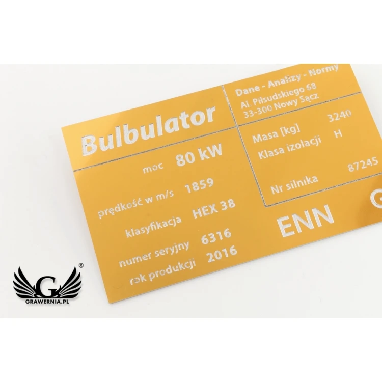 Aluminium Typenschild - Multicolor - CNC Gravur - Abmessungen: 100x60mm - TZN034