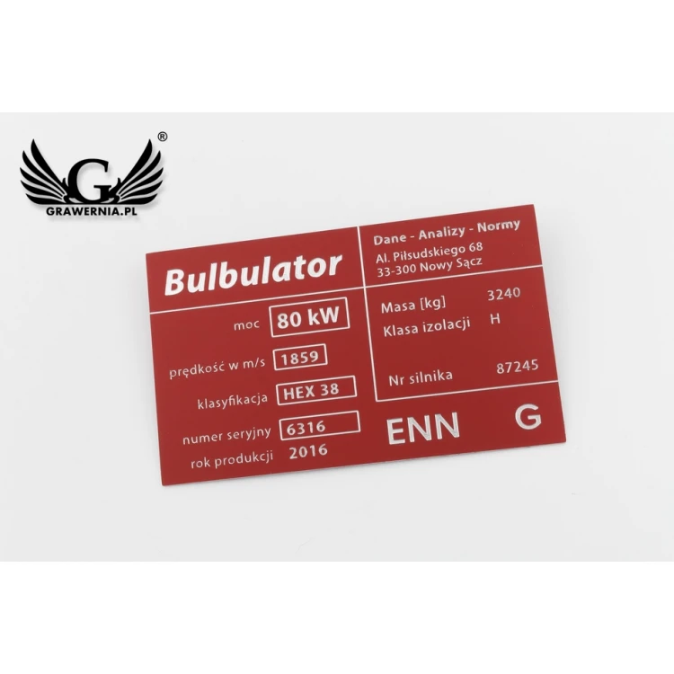 Aluminium Typenschild - Multicolor - CNC Gravur - Abmessungen: 100x60mm - TZN034