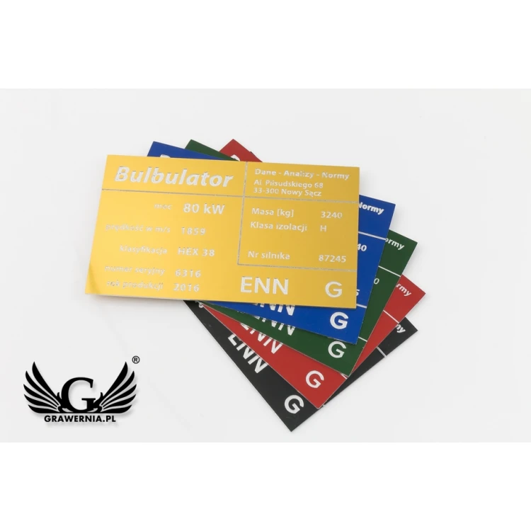 Aluminium Typenschild - Multicolor - CNC Gravur - Abmessungen: 100x60mm - TZN034