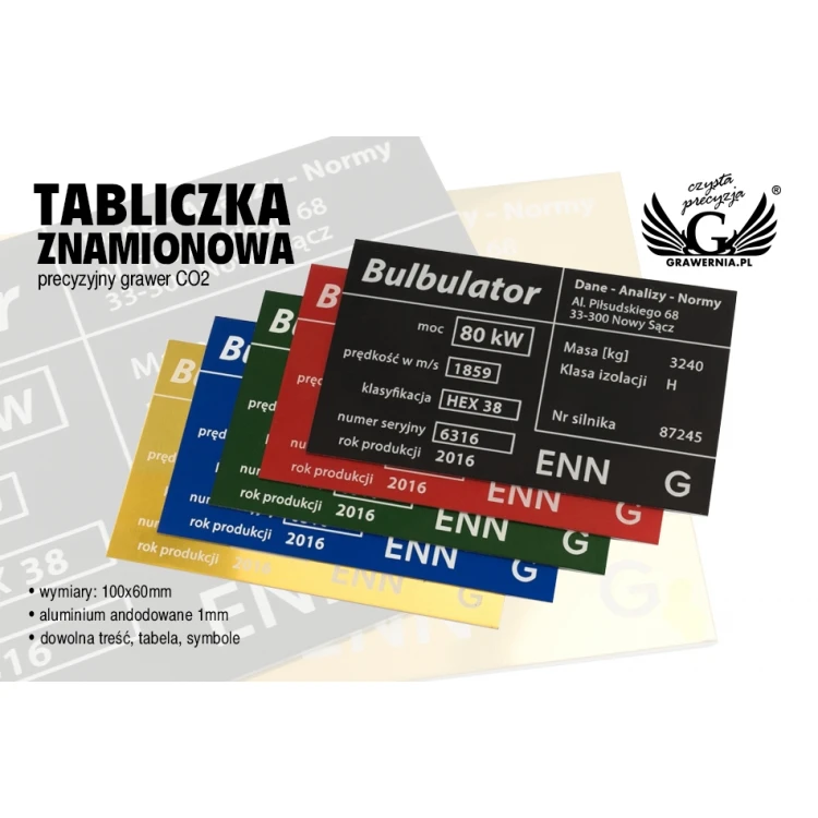 Aluminium Typenschild - Multicolor - CO2-Lasermarkierung - Abmessungen: 100x60mm - TZN041