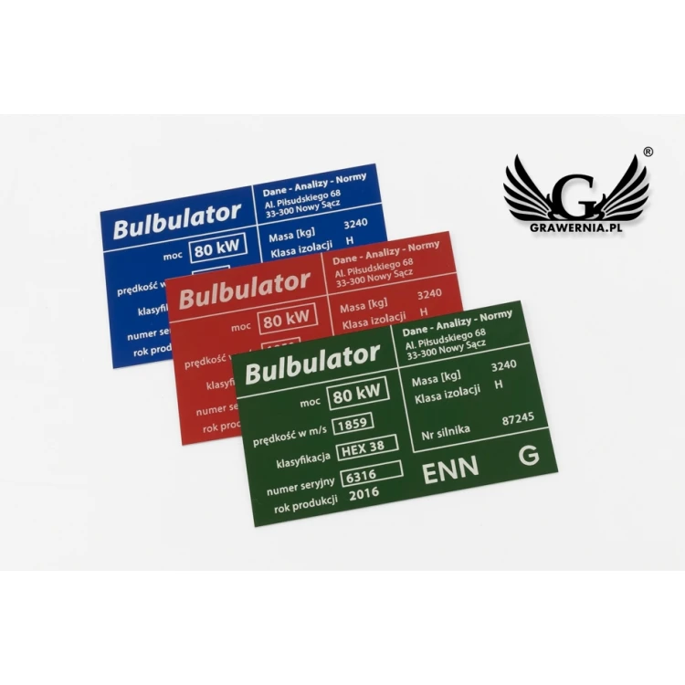 Aluminium Typenschild - Multicolor - CO2-Lasermarkierung - Abmessungen: 100x60mm - TZN041
