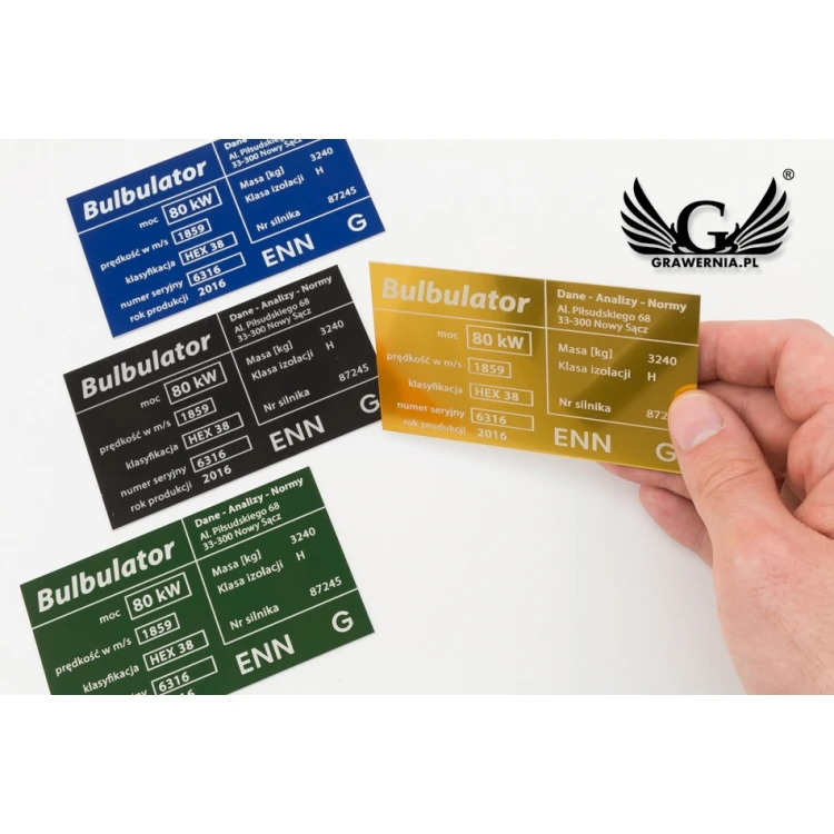 Aluminium Typenschild - Multicolor - CO2-Lasermarkierung - Abmessungen: 100x60mm - TZN041