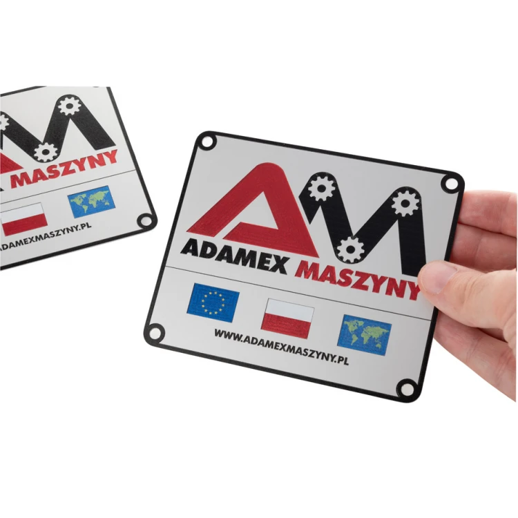 Namensschild aus silbernem Aluminium - UV-Druck - Maße: 120x100mm - TZN048