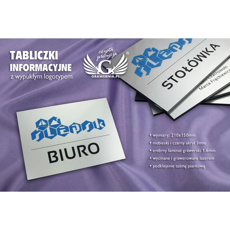 Informationsplaketten für Unternehmen und Büros mit erhabenem Logo - SZ098 - Abmessungen 210x150mm