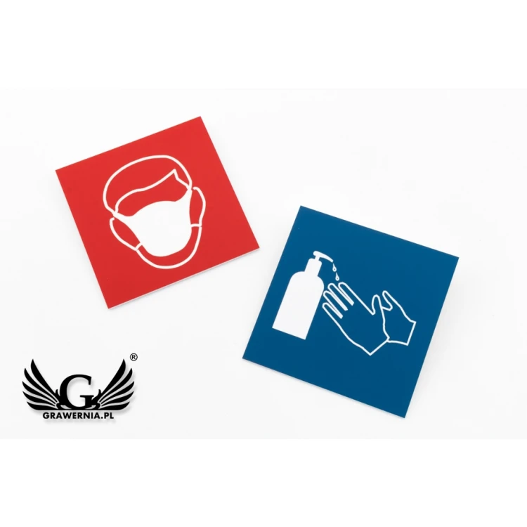 Informationsplatte aus Laminat - zur Auswahl: Maske, Abstand, Desinfektion - Größe 90x90mm - TAB108