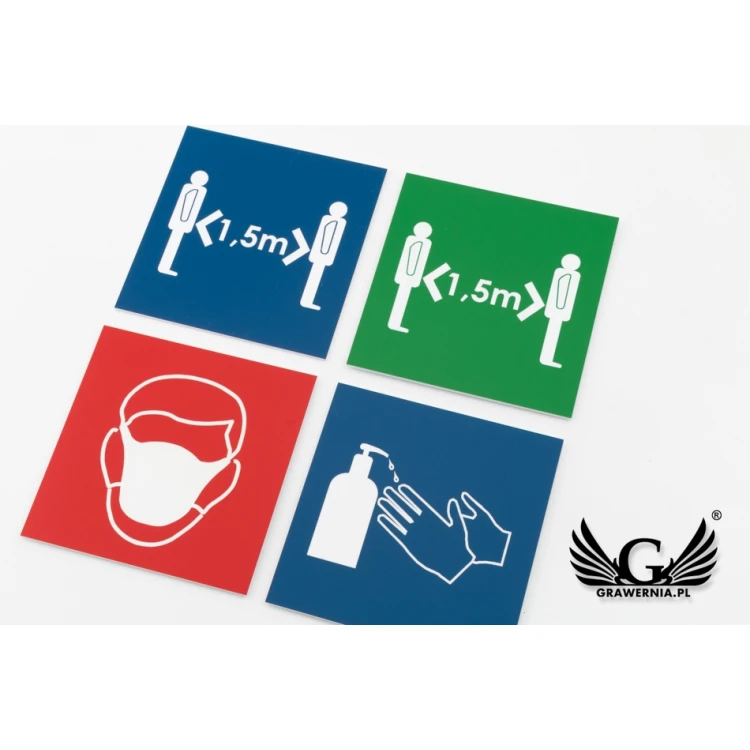 Informationsplatte aus Laminat - zur Auswahl: Maske, Abstand, Desinfektion - Größe 90x90mm - TAB108