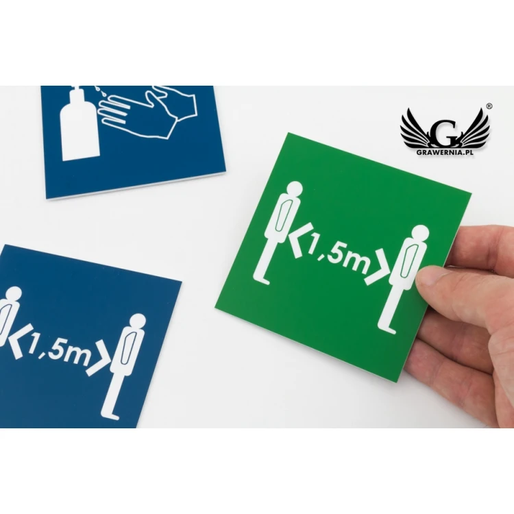 Informationsplatte aus Laminat - zur Auswahl: Maske, Abstand, Desinfektion - Größe 90x90mm - TAB108