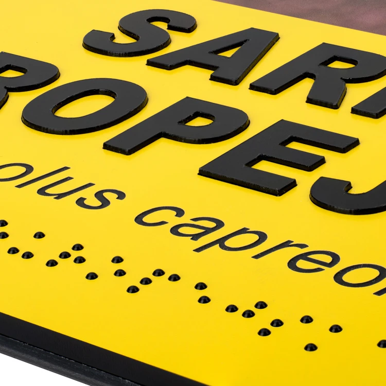 Informationsplaketten mit Foto, beliebigem Text und Braille-Schrift - Abm. 210x210mm - TAB492