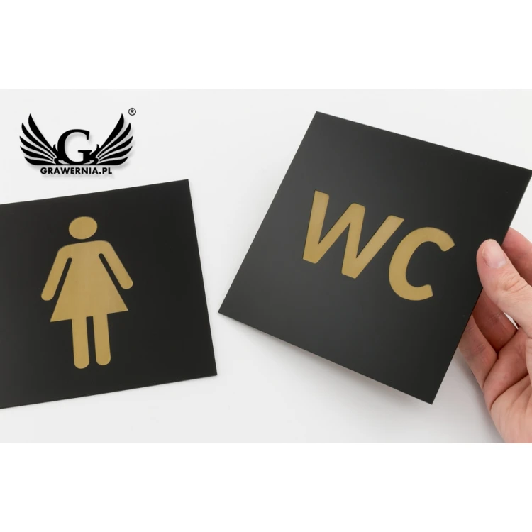 Toilettenschilder - schwarzes Exterior-Laminat mit goldener Gravur - Abmessungen 150x150mm - TT014