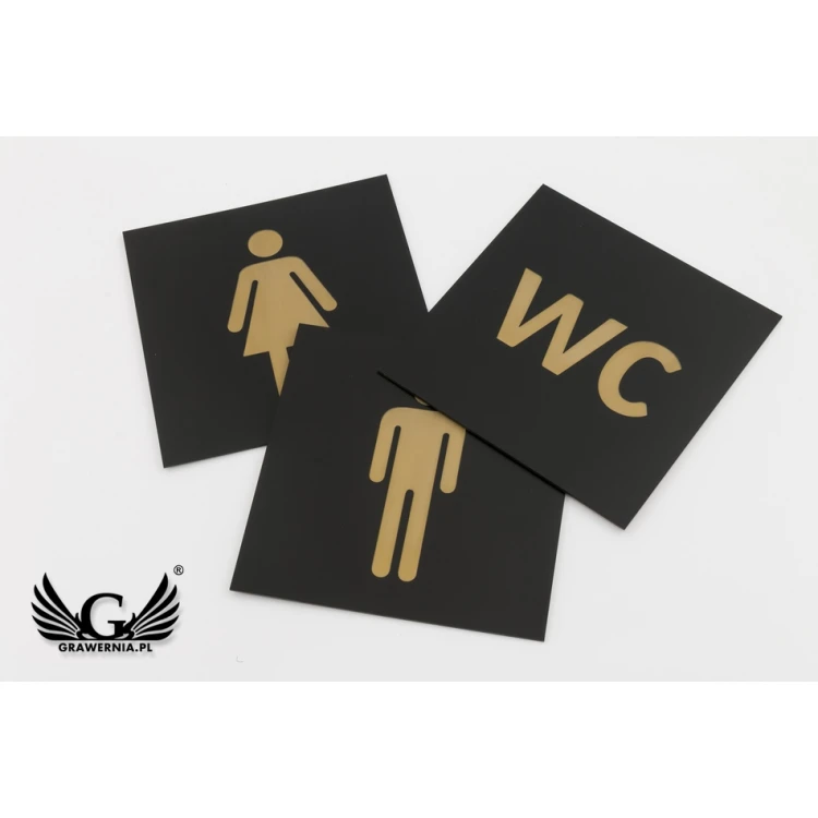 Toilettenschilder - schwarzes Exterior-Laminat mit goldener Gravur - Abmessungen 150x150mm - TT014