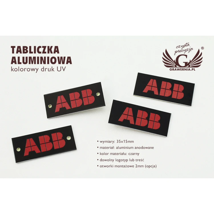 Schwarz eloxierte Aluminium-Logoplatten - unverwüstlicher Druck - Maße: 35x15mm
