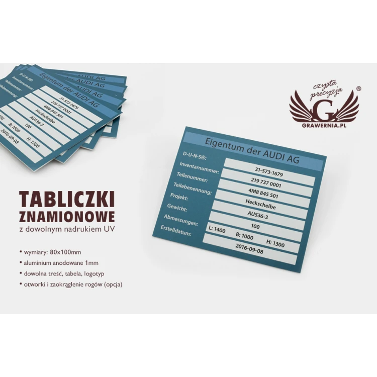 Eloxierte Aluminium-Namensschilder - unverwüstlicher Druck - Maße: 100x80mm - TZN028