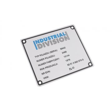 Typenschilder aus silbernem Aluminium - CNC-Gravur und UV-Druck - Abmessungen: 120x100mm - TZN029