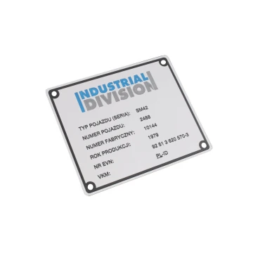 Typenschilder aus silbernem Aluminium - CNC-Gravur und UV-Druck - Abmessungen: 120x100mm - TZN029