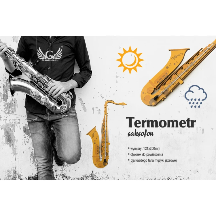 Saxophon-Thermometer - farbiger UV-Druck - TER004