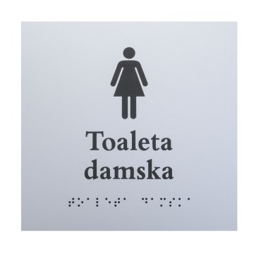 Damen Toilette - Schild mit Braille-Schrift - silberner Gravierlaminat 3mm - Abm. 160x160mm - TAB549