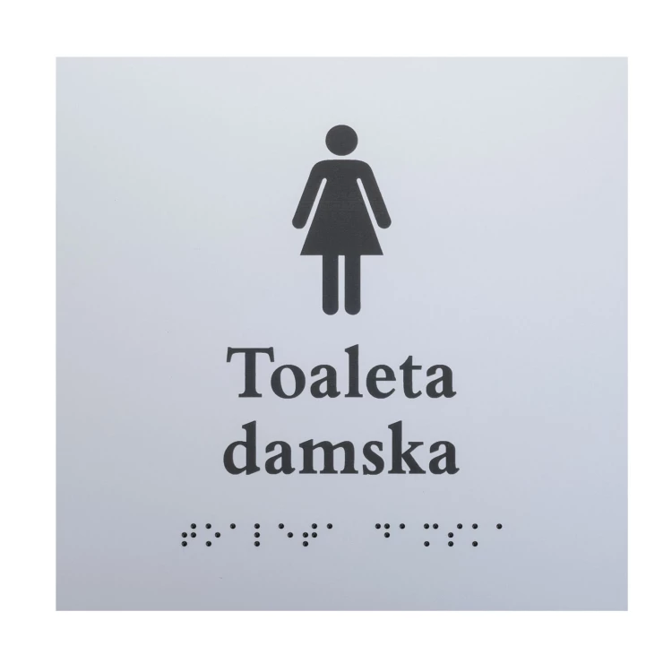 Damen Toilette - Schild mit Braille-Schrift - silberner Gravierlaminat 3mm - Abm. 160x160mm - TAB549