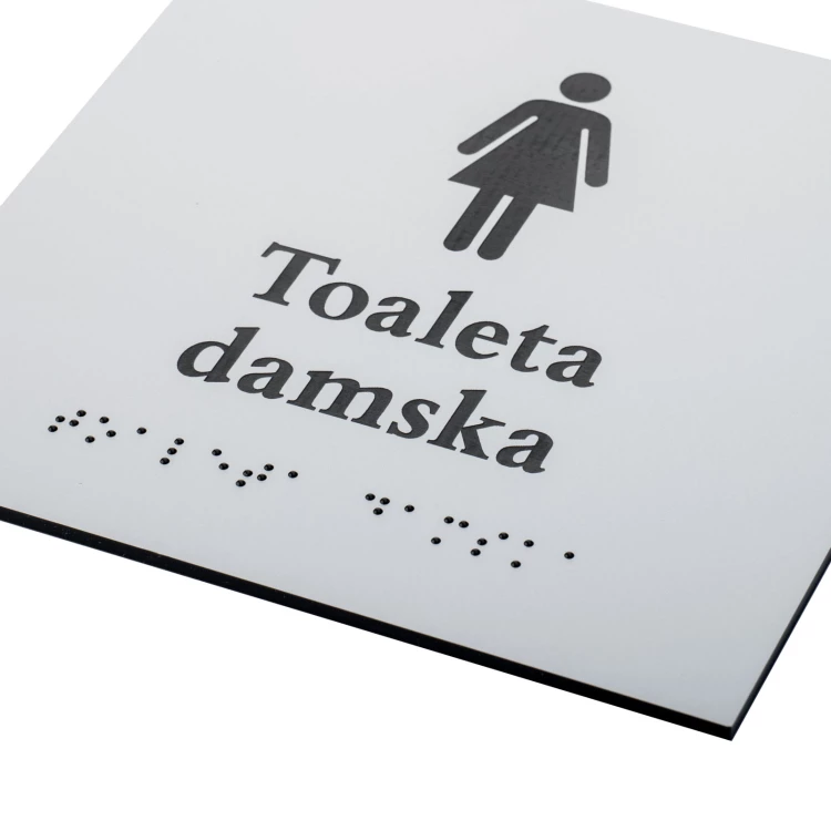 Damen Toilette - Schild mit Braille-Schrift - silberner Gravierlaminat 3mm - Abm. 160x160mm - TAB549