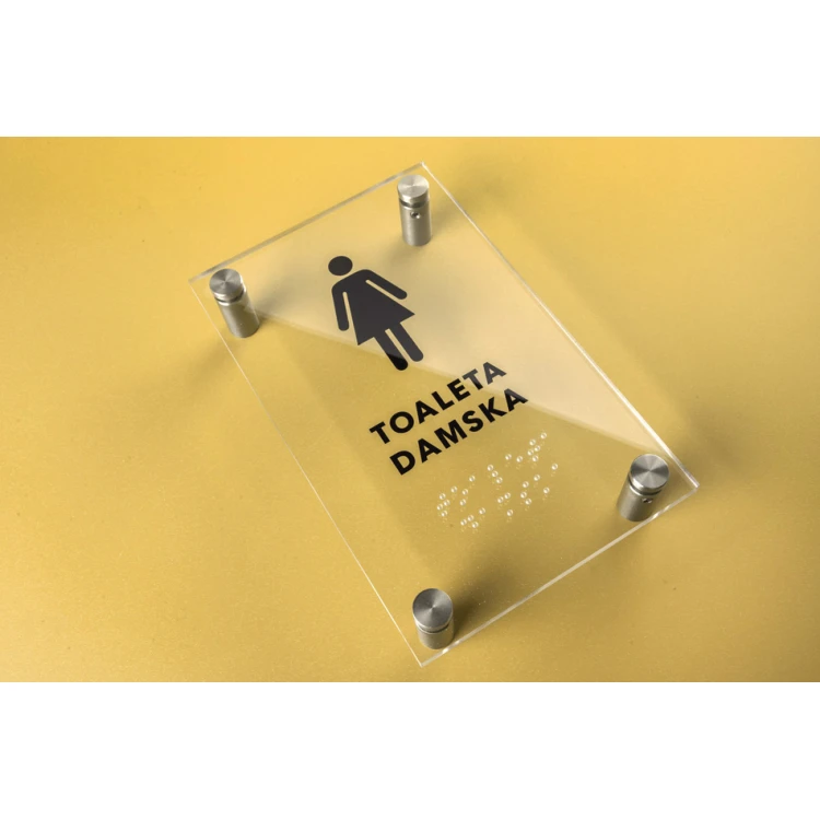 Damentoilette - Plexiglasschild mit Braille-Schrift auf Abstandshaltern - Maße 100x160mm - TAB267