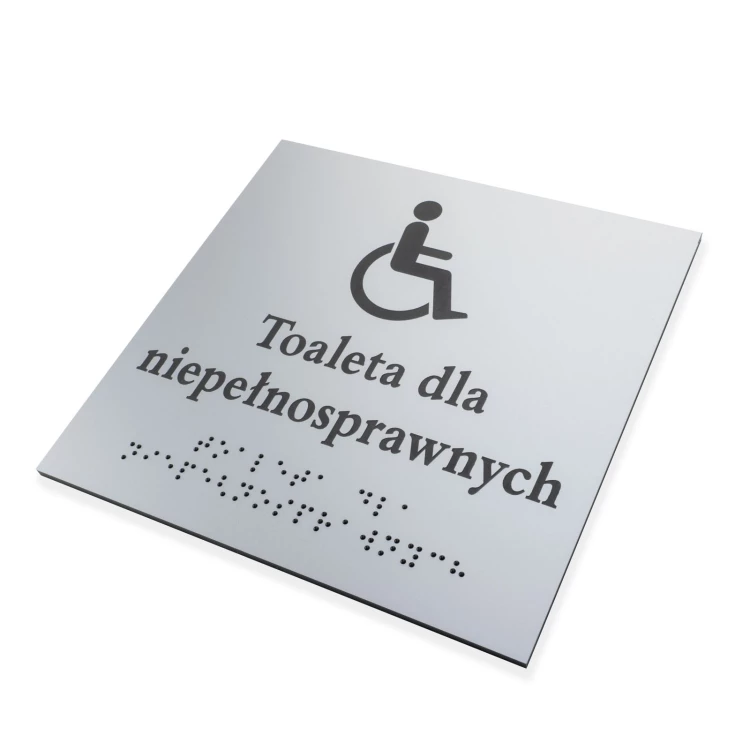 Toilette für Behinderte - Schild mit Brailleschrift - silberner Gravierlaminat 3mm - Abm. 160x160mm - TAB550
