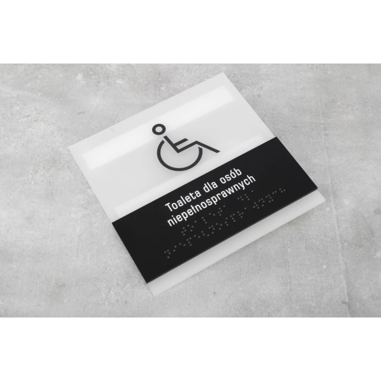 Toilette für Behinderte - Schild mit Braille-Schrift - Größe 160x160mm - mattes Acryl und schwarzes ADA - NORD - TAB328