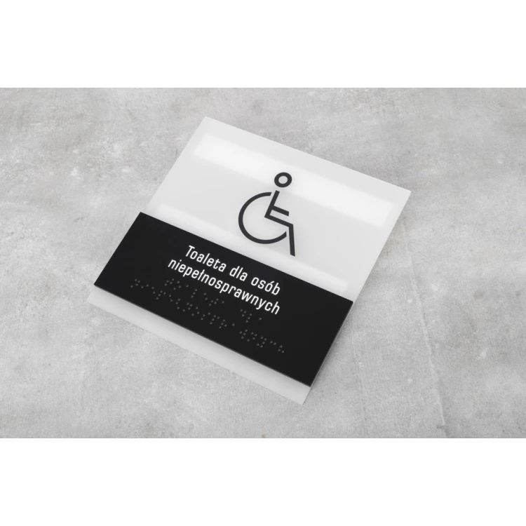 Toilette für Behinderte - Schild mit Braille-Schrift - Größe 160x160mm - mattes Acryl und schwarzes ADA - NORD - TAB328