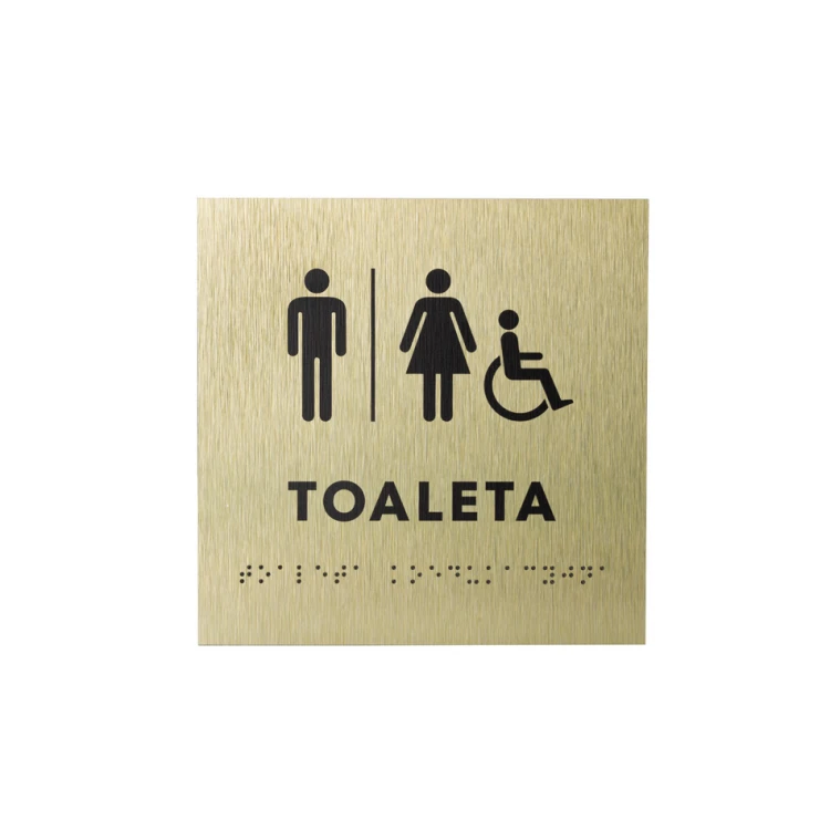 Koedukative Toilette - Schild aus goldenem Dibond mit Braille-Schrift - Größe 160x160mm - TAB285
