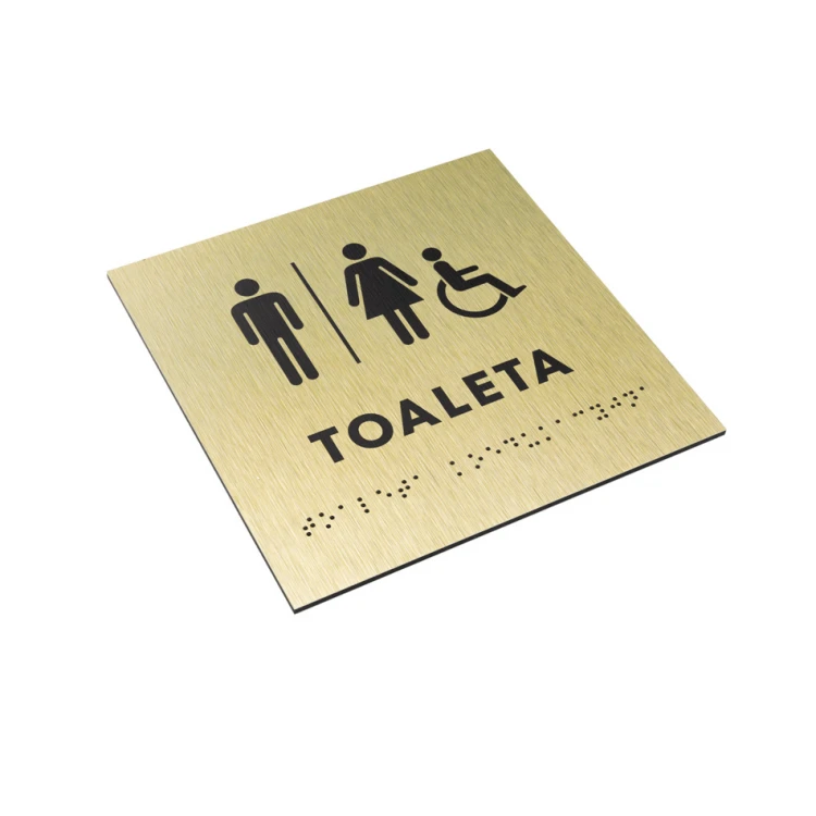 Koedukative Toilette - Schild aus goldenem Dibond mit Braille-Schrift - Größe 160x160mm - TAB285