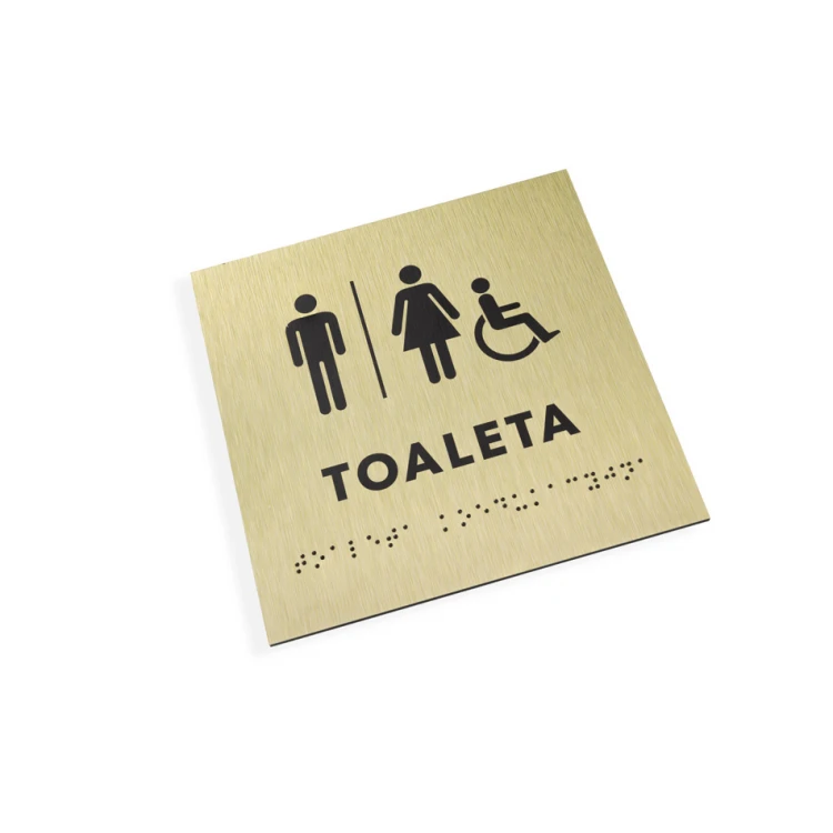 Koedukative Toilette - Schild aus goldenem Dibond mit Braille-Schrift - Größe 160x160mm - TAB285