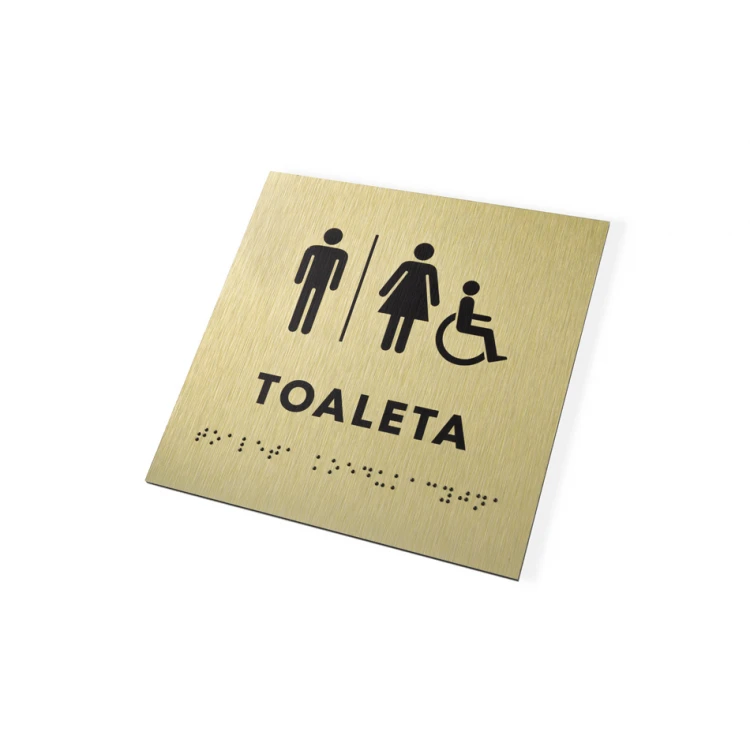 Koedukative Toilette - Schild aus goldenem Dibond mit Braille-Schrift - Größe 160x160mm - TAB285