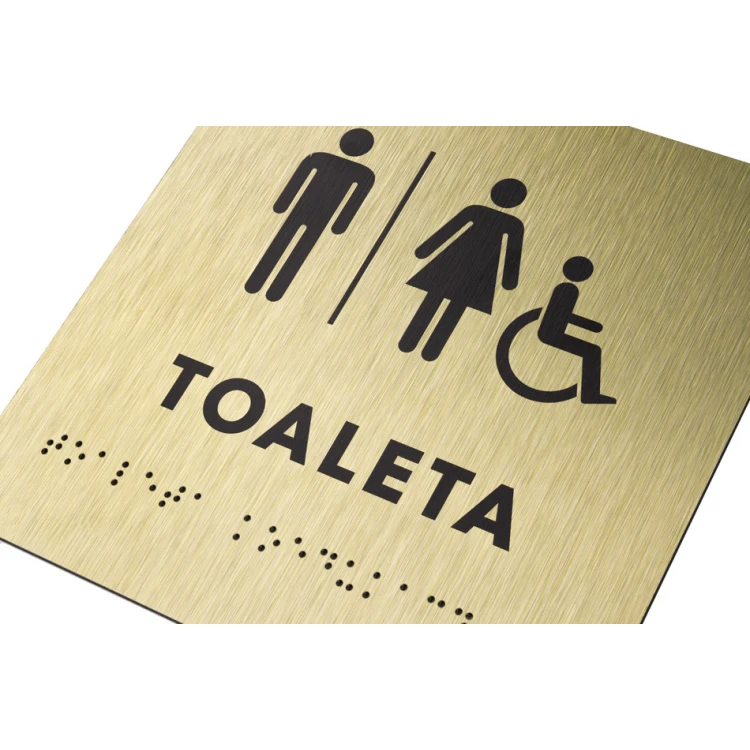 Koedukative Toilette - Schild aus goldenem Dibond mit Braille-Schrift - Größe 160x160mm - TAB285