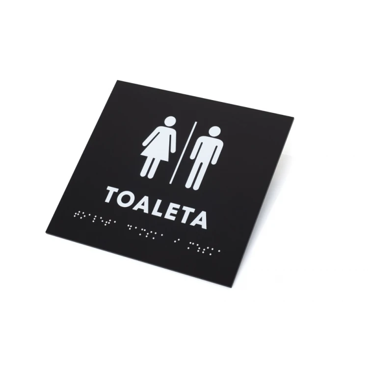 Koedukative Toilette - Schild mit Braille-Schrift - Mattschwarzes Acryl - Abmessungen 180x170mm - DARK - TAB392