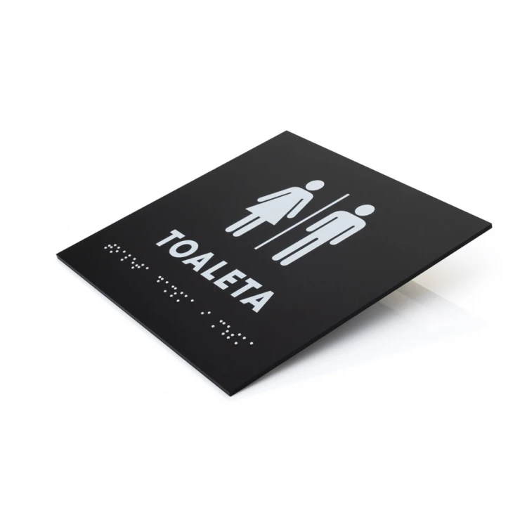 Koedukative Toilette - Schild mit Braille-Schrift - Mattschwarzes Acryl - Abmessungen 180x170mm - DARK - TAB392