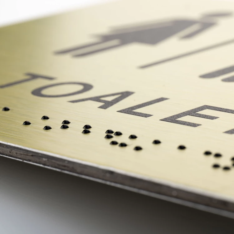 Koedukative Toilette - Schild aus goldenem Dibond mit Braille-Schrift - Größe 185x120mm - TAB539
