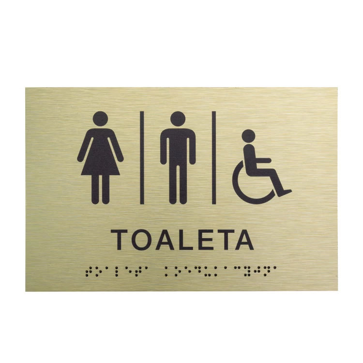 Koedukative Toilette - Schild aus goldenem Dibond mit Braille-Schrift - Größe 185x120mm - TAB539