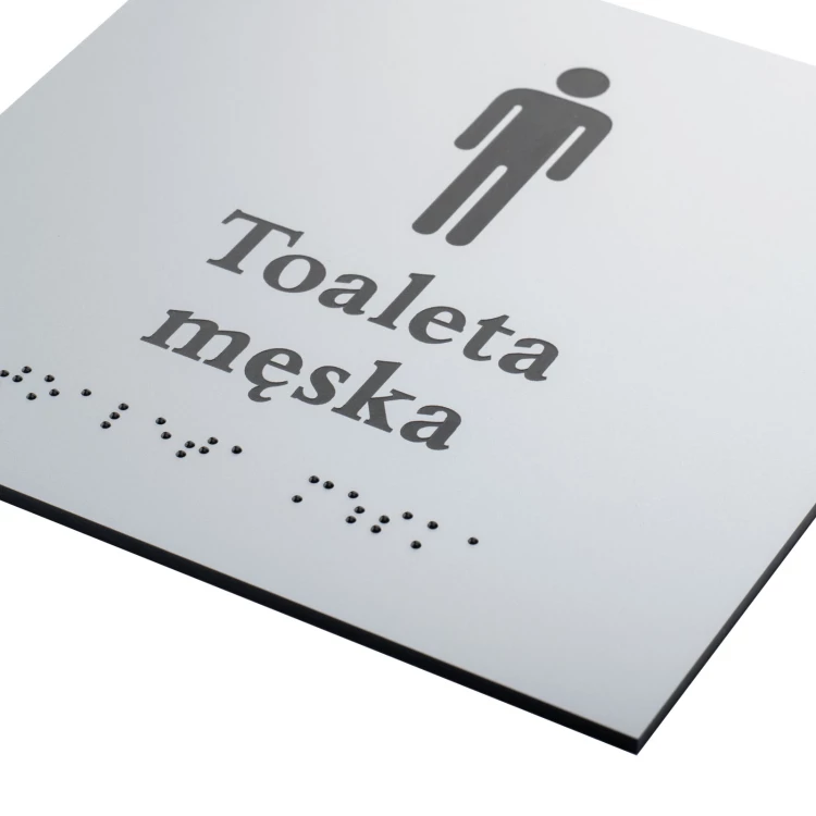 Herrentoilette - Schild mit Braille-Schrift - silberner Gravierlaminat 3mm - Abm. 160x160mm - TAB548