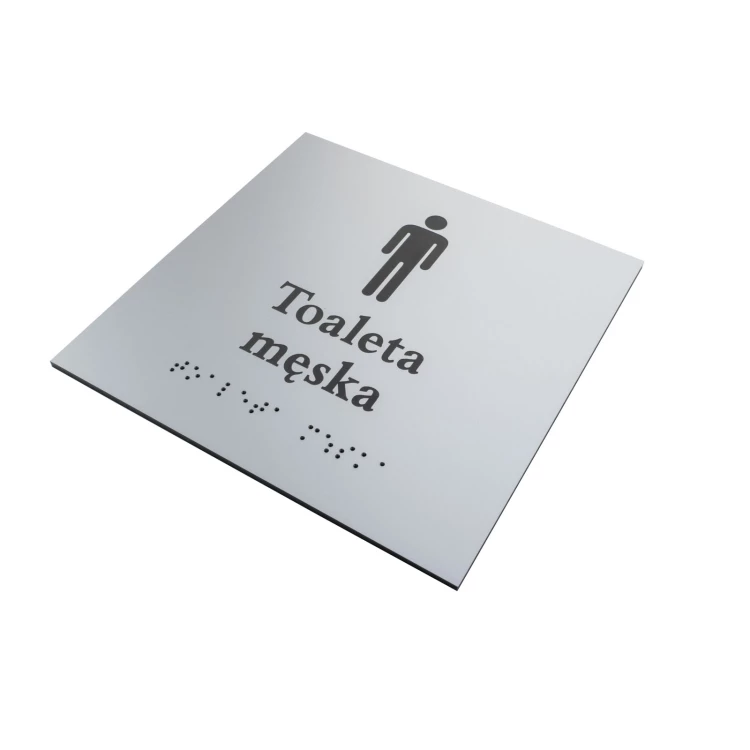 Herrentoilette - Schild mit Braille-Schrift - silberner Gravierlaminat 3mm - Abm. 160x160mm - TAB548