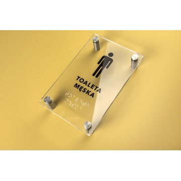 Herrentoilette - Plexiglasschild mit Braille-Schrift auf Abstandshaltern - Maße 100x160mm - TAB266