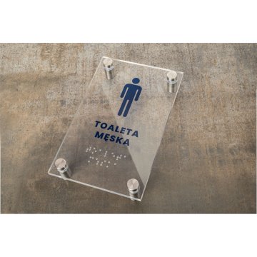 Herrentoilette - Plexiglasschild mit Braille-Schrift auf Abstandshaltern - Maße 100x160mm - TAB429