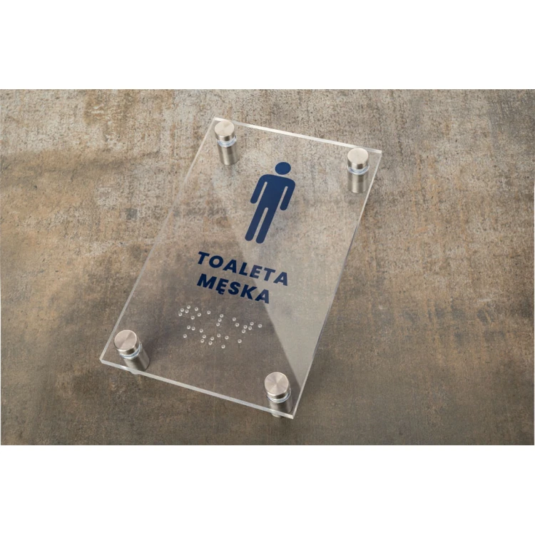Herrentoilette - Plexiglasschild mit Braille-Schrift auf Abstandshaltern - Maße 100x160mm - TAB429