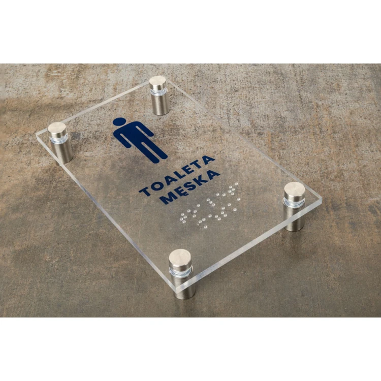 Herrentoilette - Plexiglasschild mit Braille-Schrift auf Abstandshaltern - Maße 100x160mm - TAB429
