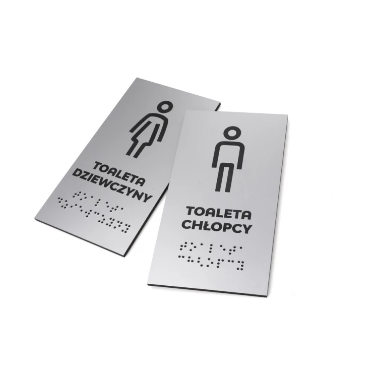 Toilette - Schild für die Schule mit Brailleschrift - silbernes Laminat 3mm - Abm. 80x150mm - TAB340