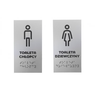 Toilette - Schild für die Schule mit Brailleschrift - silbernes Laminat 3mm - Abm. 80x150mm - TAB340
